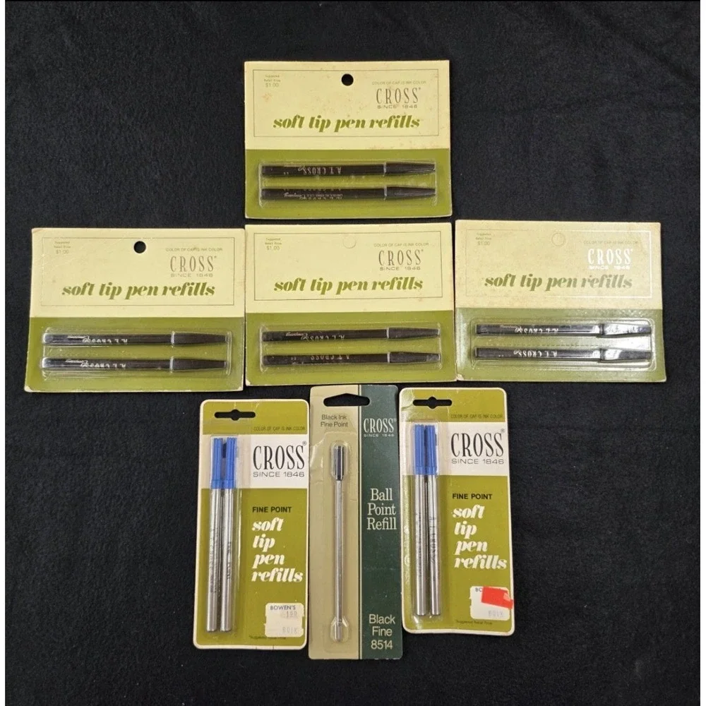 Vtg Cross Pen Refill Lot Soft Tip Porous Point & Ballpoint Black Blue New NOS